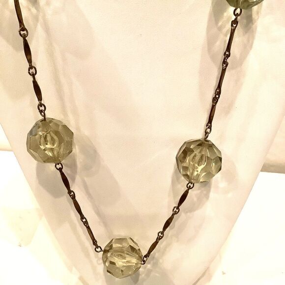 Citrine Simulated Acrylic Crystal like Faceted Necklace Large Orb Extra Long - Picture 2 of 5